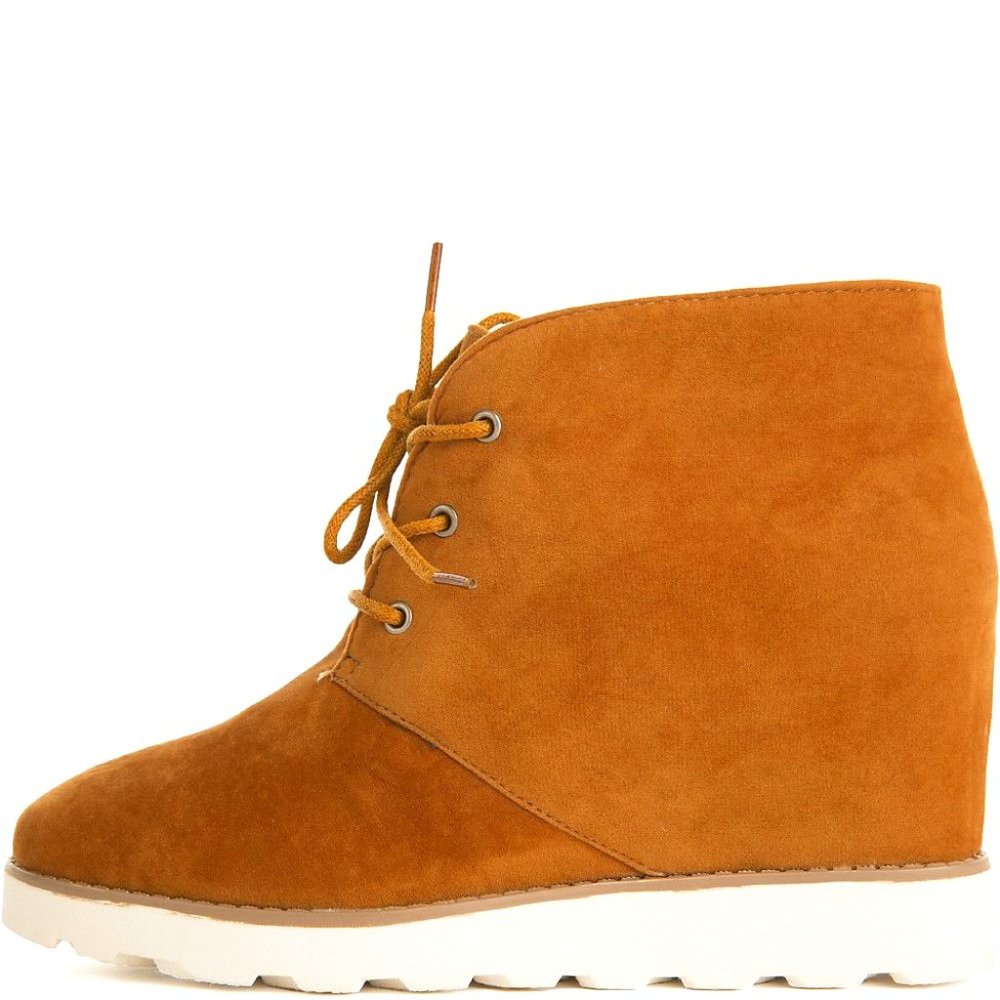 Womens Wedge Sneaker Bootie Cognac Tan NEW
